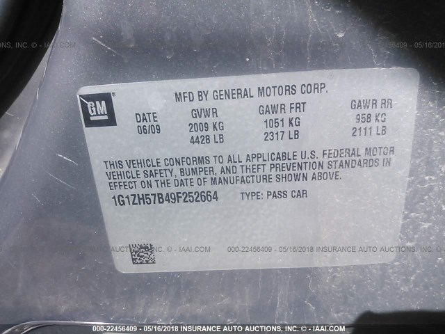 1G1ZH57B49F252664 - 2009 CHEVROLET MALIBU 1LT 灰色 照片 9