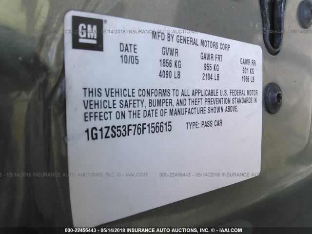 1G1ZS53F76F156615 - 2006 CHEVROLET MALIBU LS GREEN photo 9