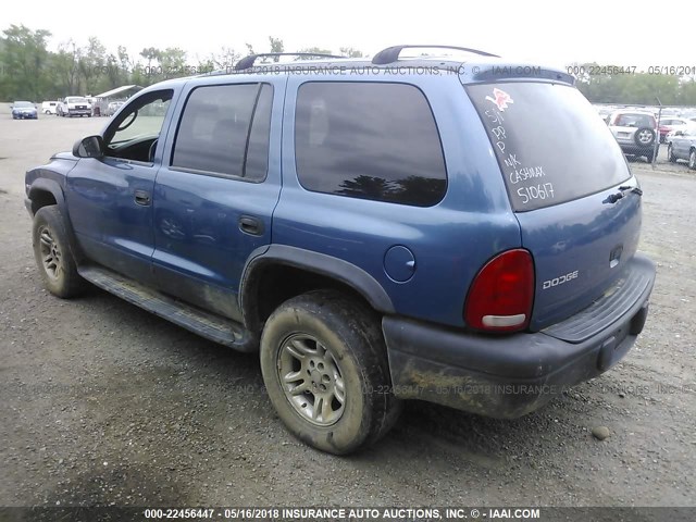 1D4HS38NX3F510617 - 2003 DODGE DURANGO SPORT BLUE photo 3