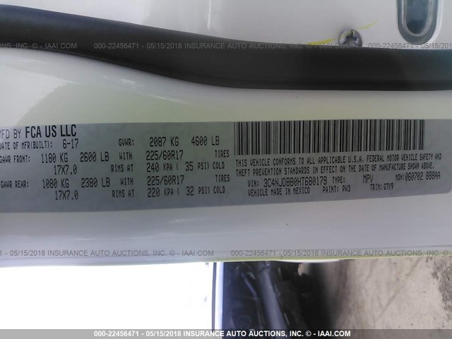 3C4NJDBB0HT680179 - 2017 JEEP COMPASS LATITUDE 白色 照片 9
