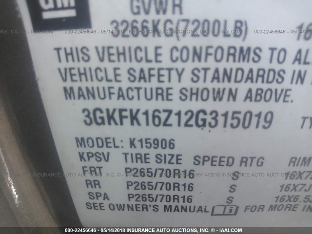 3GKFK16Z12G315019 - 2002 GMC YUKON XL K1500 TAN photo 9