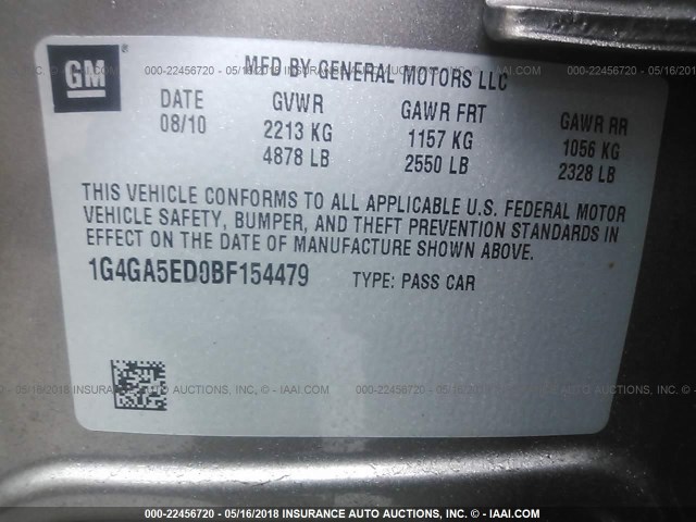 1G4GA5ED0BF154479 - 2011 BUICK LACROSSE CX GRAY photo 9