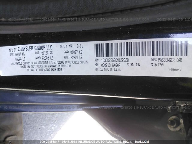 1C3CDZEG9CN122928 - 2012 DODGE AVENGER SXT BLACK photo 9