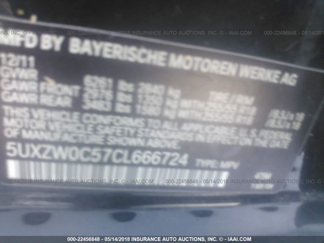 5UXZW0C57CL666724 - 2012 BMW X5 XDRIVE35D BLACK photo 9