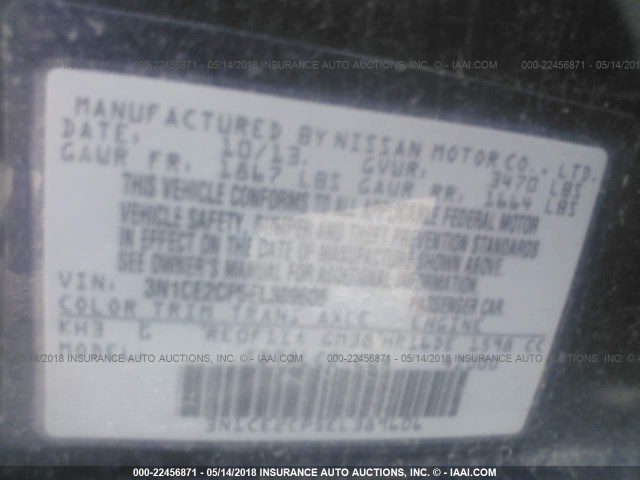 3N1CE2CP5EL389606 - 2014 NISSAN VERSA NOTE S/S PLUS/SV/SL BLACK photo 9