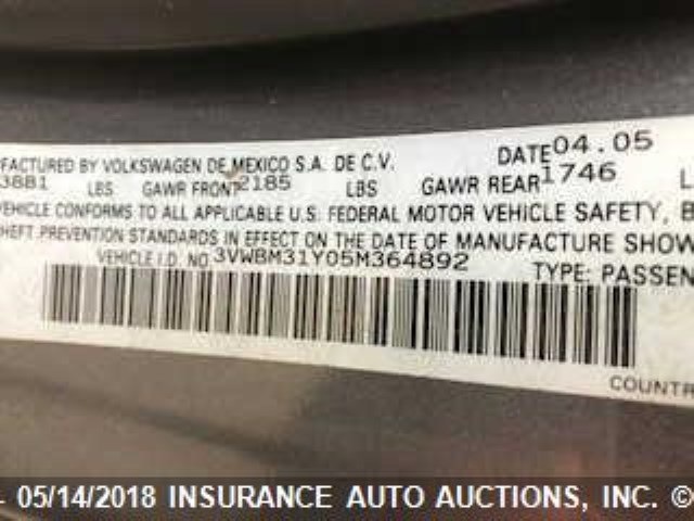 3VWBM31Y05M364892 - 2005 VOLKSWAGEN NEW BEETLE GL 灰色 照片 9