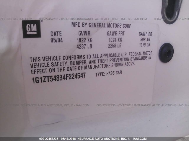 1G1ZT54834F224547 - 2004 CHEVROLET MALIBU LS WHITE photo 9