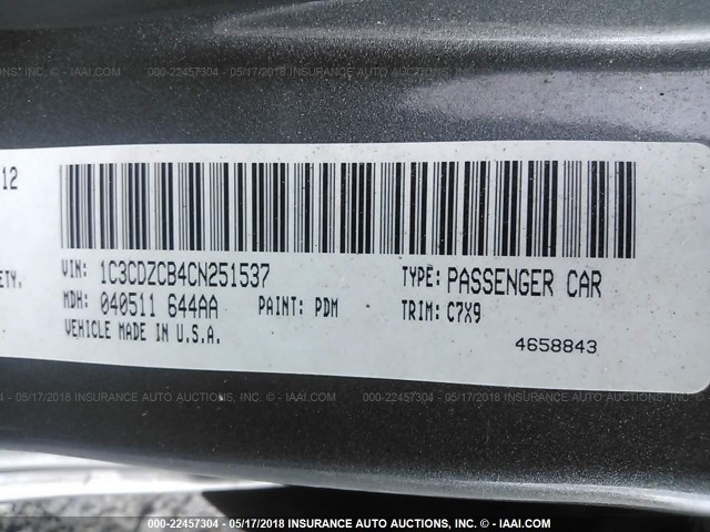 1C3CDZCB4CN251537 - 2012 DODGE AVENGER SXT GRAY photo 9