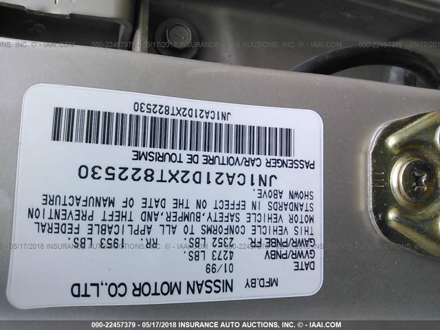 JN1CA21D2XT822530 - 1999 NISSAN MAXIMA GLE/GXE/SE TAN photo 9