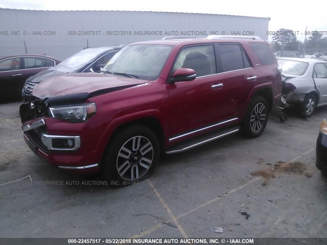 JTEBU5JR4H5452938 - 2017 TOYOTA 4RUNNER SR5 PREM/LTDL/TRAIL/TRD RED photo 2