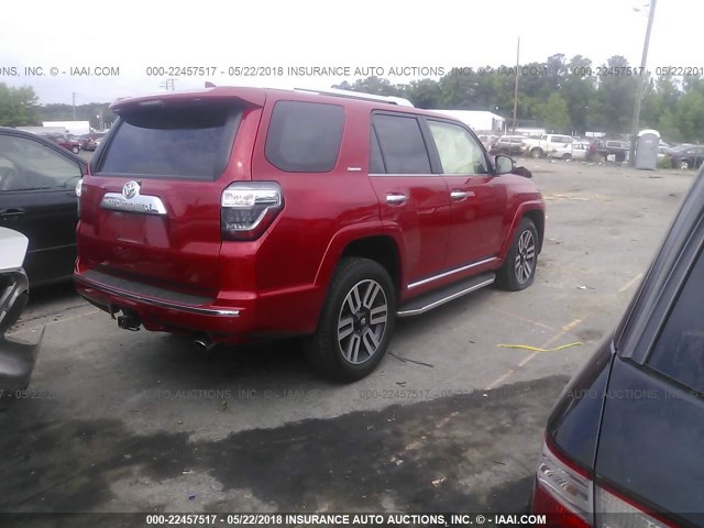 JTEBU5JR4H5452938 - 2017 TOYOTA 4RUNNER SR5 PREM/LTDL/TRAIL/TRD Czerwony zdjęcie 4