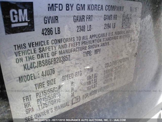 KL4CJBSB6FB203857 - 2015 BUICK ENCORE CONVENIENCE 黑色 照片 9