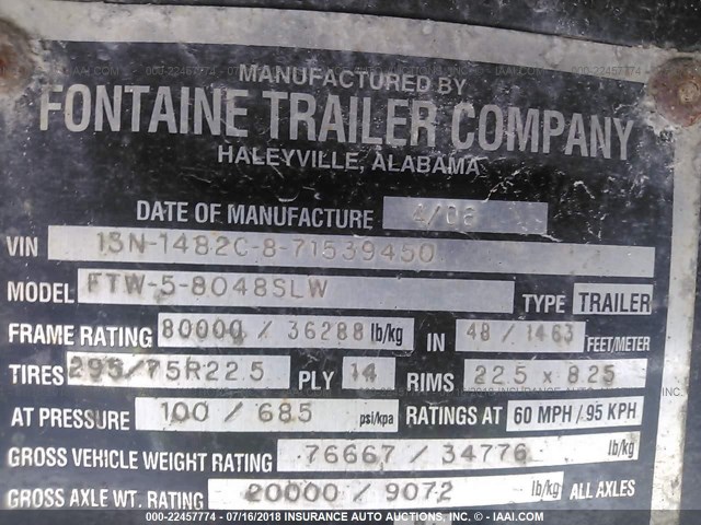 13N1482C871539450 - 2007 FONTAINE TRAILER CO FLATBED  Unknown photo 10