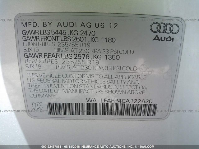 WA1LFAFP4CA122620 - 2012 AUDI Q5 PREMIUM PLUS SILVER photo 9