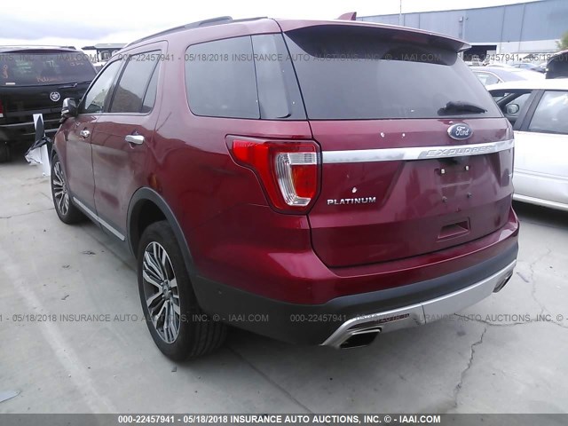 1FM5K8HT4GGC41344 - 2016 FORD EXPLORER PLATINUM RED photo 3