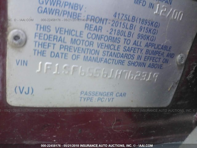 JF1SF65561H762319 - 2001 SUBARU FORESTER S MAROON photo 9