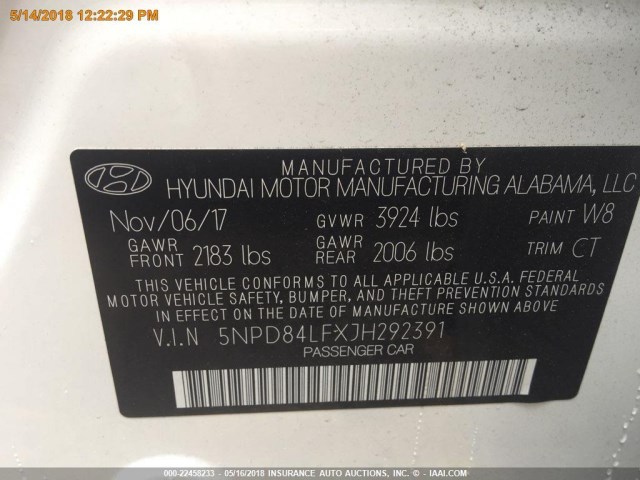 5NPD84LFXJH292391 - 2018 HYUNDAI ELANTRA SEL/VALUE/LIMITED WHITE photo 4