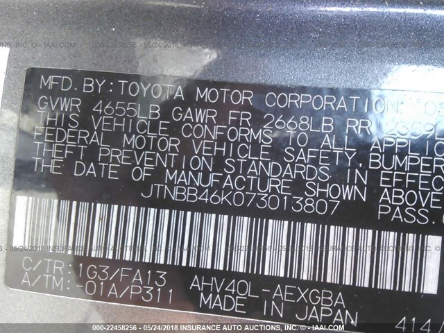 JTNBB46K073013807 - 2007 TOYOTA CAMRY NEW GENERAT HYBRID GRAY photo 9