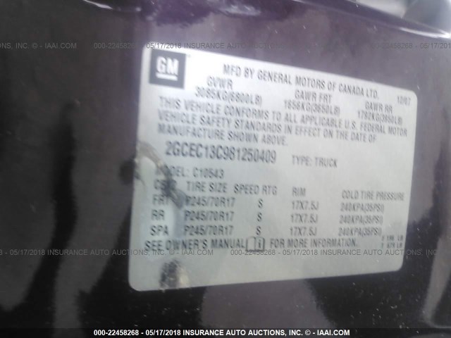 2GCEC13C981250409 - 2008 CHEVROLET SILVERADO C1500 მუქწითელი ფოტო 9