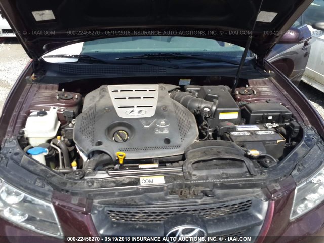 5NPEU46FX6H113950 - 2006 HYUNDAI SONATA GLS/LX MAROON photo 10