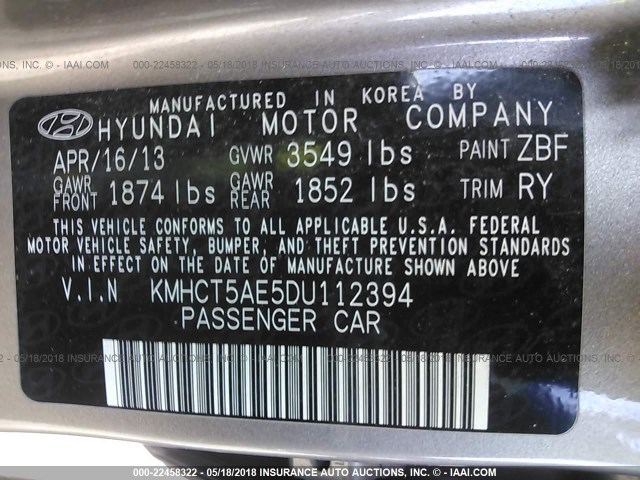 KMHCT5AE5DU112394 - 2013 HYUNDAI ACCENT GLS/GS SILVER photo 9