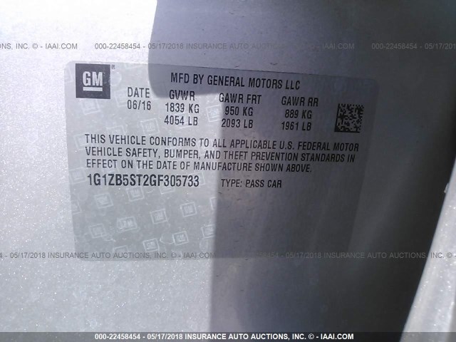 1G1ZB5ST2GF305733 - 2016 CHEVROLET MALIBU LS 银色 照片 9