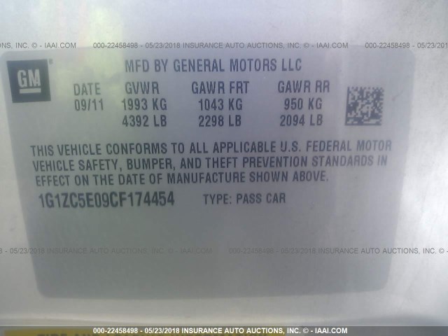 1G1ZC5E09CF174454 - 2012 CHEVROLET MALIBU 1LT 银色 照片 9