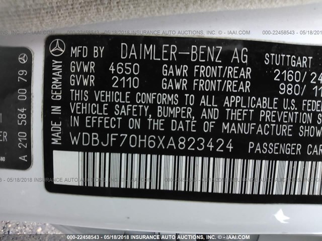 WDBJF70H6XA823424 - 1999 MERCEDES-BENZ E 430 WHITE photo 9