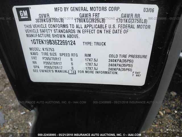 1GTEK19B36Z269124 - 2006 GMC NEW SIERRA K1500 BLUE photo 9