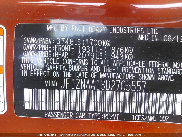 JF1ZNAA13D2705557 - 2013 TOYOTA SCION FR-S ORANGE photo 9