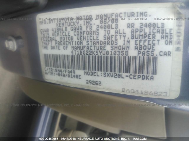 4T1BG22K5YU010358 - 2000 TOYOTA CAMRY CE/LE/XLE PURPLE photo 9