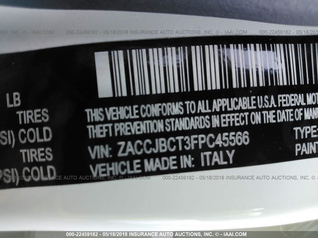 ZACCJBCT3FPC45566 - 2015 JEEP RENEGADE TRAILHAWK WHITE photo 9