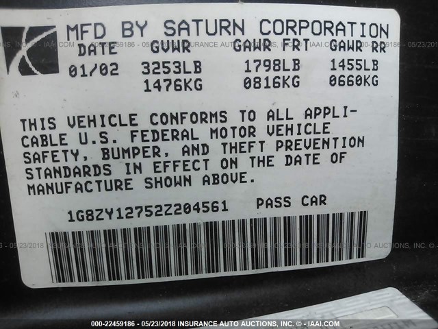 1G8ZY12752Z204561 - 2002 SATURN SC2 GRAY photo 9