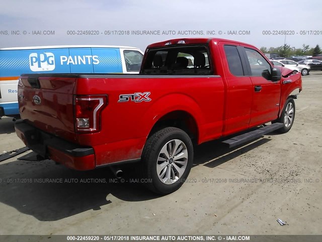 1FTEX1CP7HKD58230 - 2017 FORD F150 SUPER CAB RED photo 4