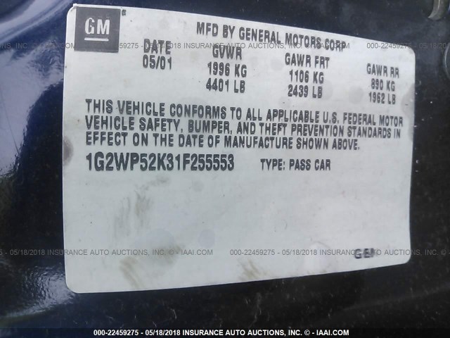 1G2WP52K31F255553 - 2001 PONTIAC GRAND PRIX GT BLUE photo 9