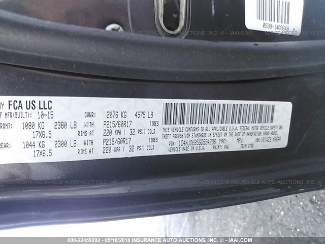 1C4NJDEB5GD594236 - 2016 JEEP COMPASS LATITUDE 灰色 照片 9