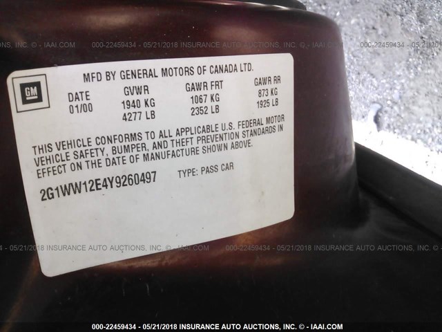 2G1WW12E4Y9260497 - 2000 CHEVROLET MONTE CARLO LS MAROON photo 9