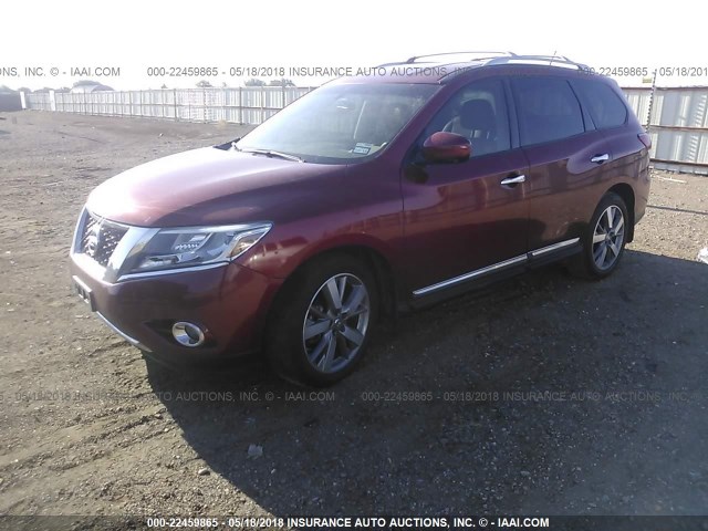 5N1AR2MN9DC671484 - 2013 NISSAN PATHFINDER S/SV/SL/PLATINUM RED photo 2