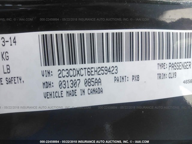 2C3CDXCT6EH259423 - 2014 DODGE CHARGER R/T BLACK photo 9