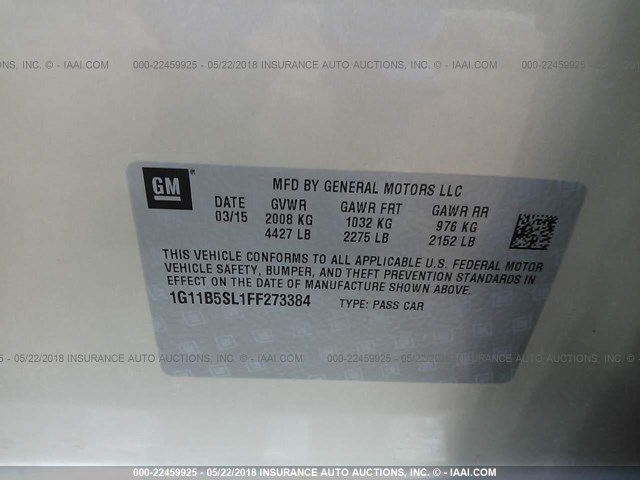 1G11B5SL1FF273384 - 2015 CHEVROLET MALIBU LS SILVER photo 9