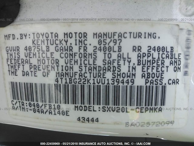 4T1BG22K1VU139449 - 1997 TOYOTA CAMRY CE/LE/XLE თეთრი ფოტო 9