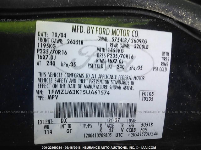 1FMZU63K15UA61574 - 2005 FORD EXPLORER XLT/XLT SPORT/NBX 深蓝色 照片 9