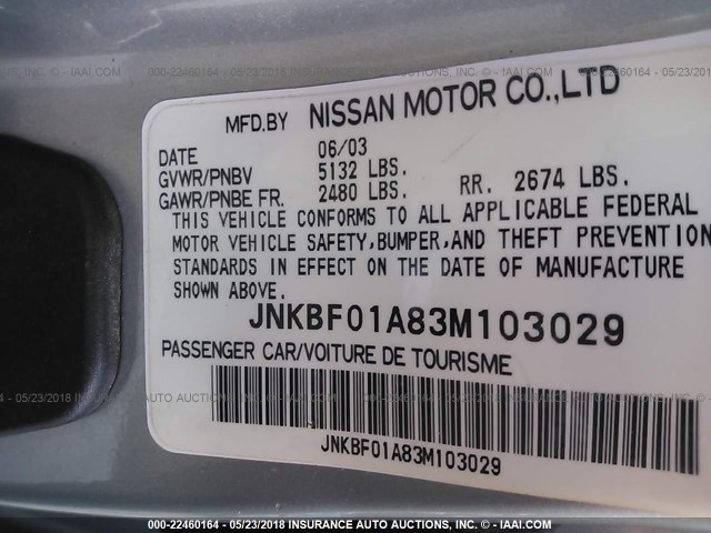 JNKBF01A83M103029 - 2003 INFINITI Q45 SILVER photo 9