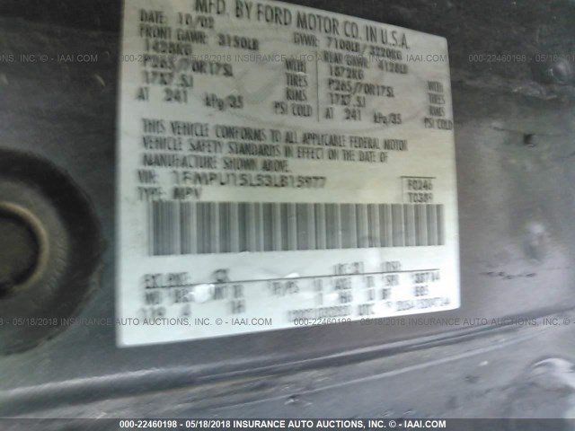 1FMPU15L53LB15977 - 2003 FORD EXPEDITION XLT ნაცრისფერი ფოტო 9