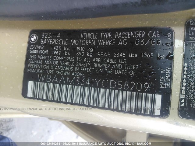 WBAAM3341YCD58209 - 2000 BMW 323 I GOLD photo 9