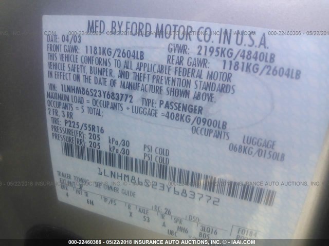 1LNHM86S23Y683772 - 2003 LINCOLN LS SILVER photo 9