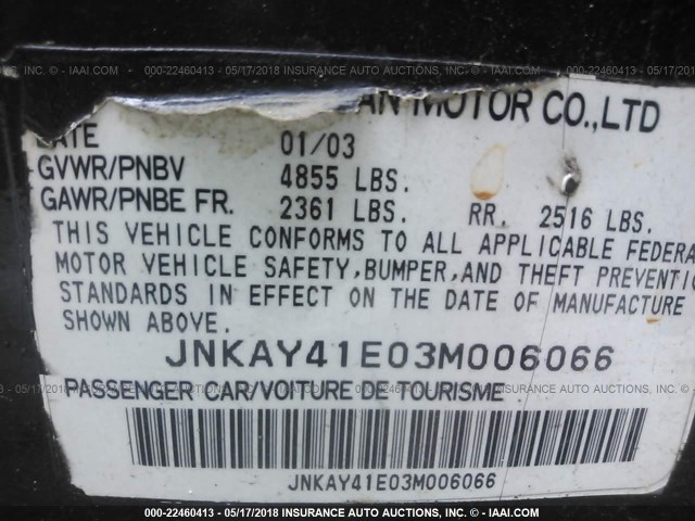 JNKAY41E03M006066 - 2003 INFINITI M45 BLACK photo 9