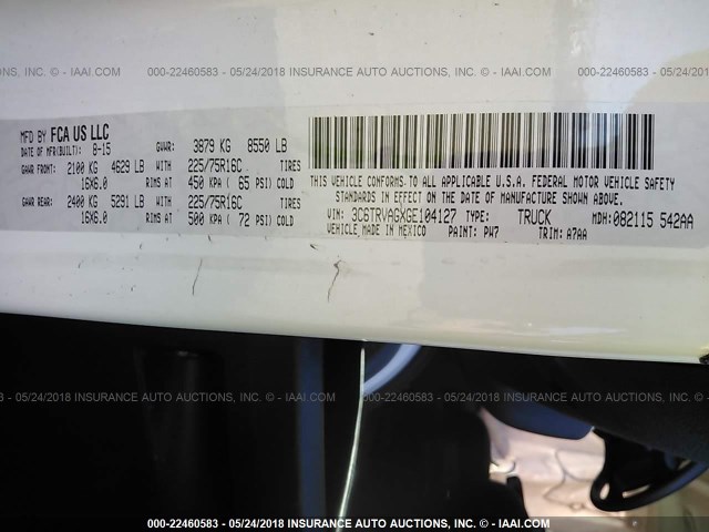 3C6TRVAGXGE104127 - 2016 RAM PROMASTER 1500 1500 STANDARD WHITE photo 9