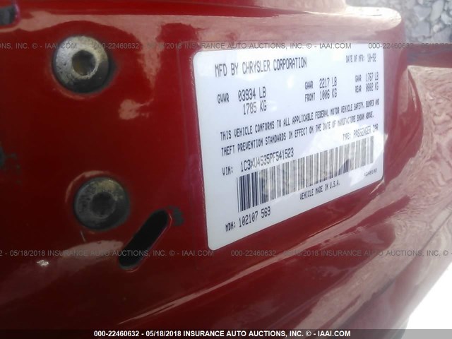 1C3XU4535PF541523 - 1993 CHRYSLER LEBARON 红色 照片 9