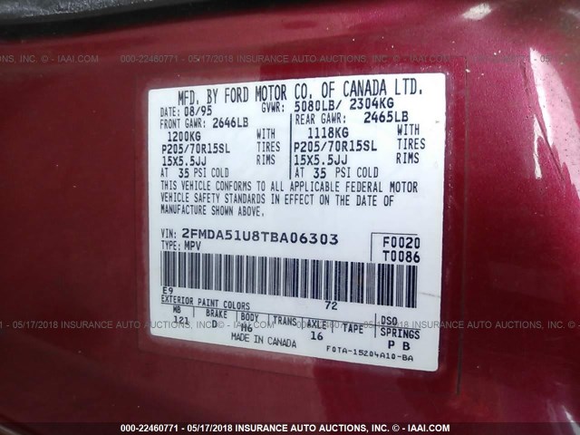 2FMDA51U8TBA06303 - 1996 FORD WINDSTAR WAGON RED photo 9